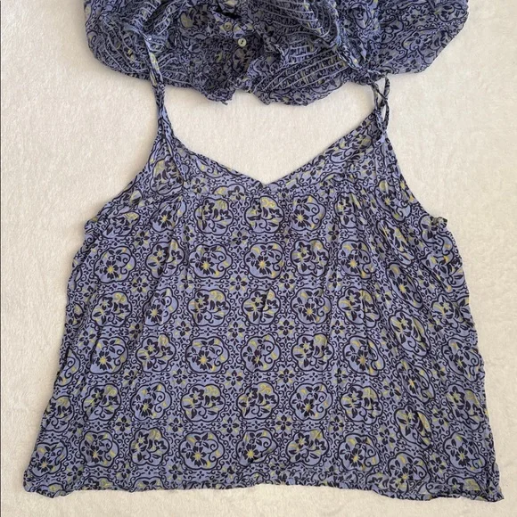 Sundance | Arabesque Smock & Ruffle Popover Cupro Boho Blouse Top Blue Iris (L) - Picture 15 of 16